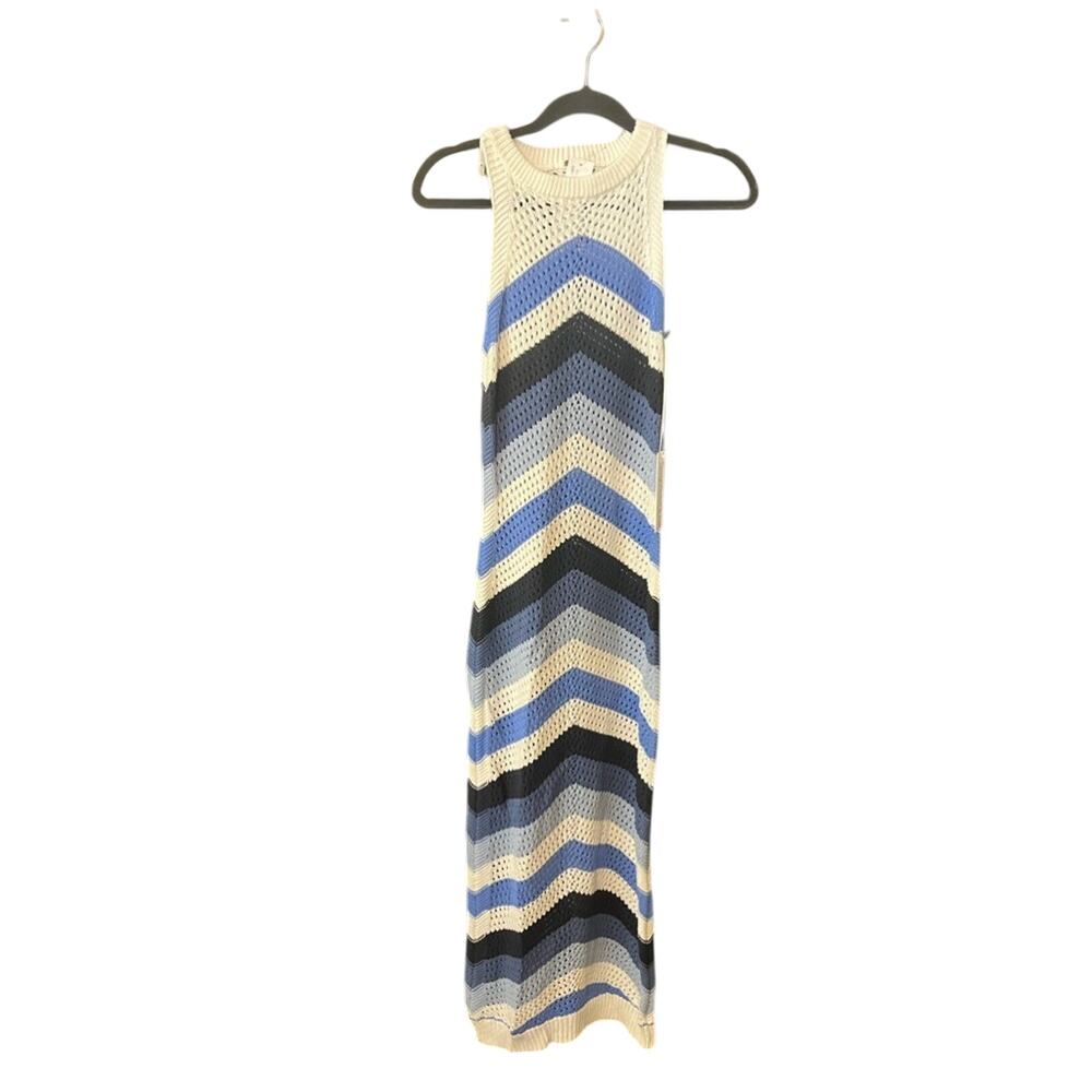 Young Fabulous & Broke White And Blueā Chevron Open Knit Maxi Dress Size Medium